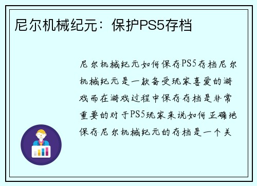 尼尔机械纪元：保护PS5存档