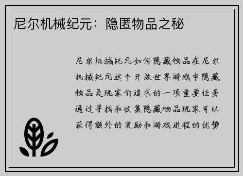 尼尔机械纪元：隐匿物品之秘