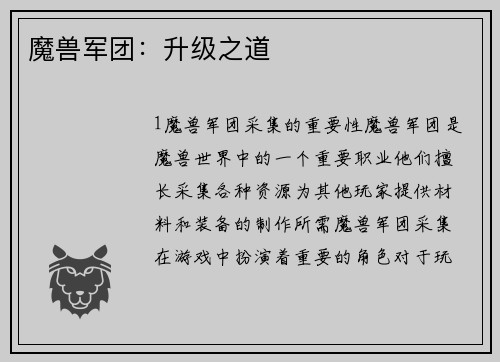 魔兽军团：升级之道
